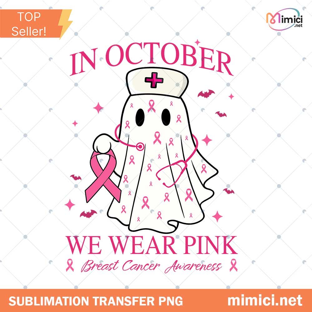 Spooky Nurse PNG, Cancer Team PNG, Halloween Gift for Nurse, October Pink Support Cancer Awareness PNG