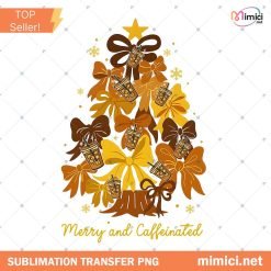 Merry & Caffeinated png, Retro Christmas png,Trendy png,Holiday png,Christmas coffee png,Jolly png