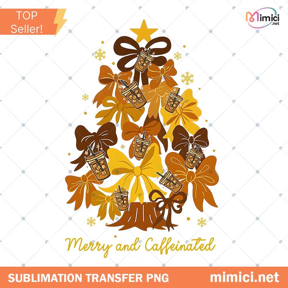 Merry & Caffeinated png, Retro Christmas png,Trendy png,Holiday png,Christmas coffee png,Jolly png
