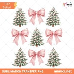 Coquette Christmas Tree PNG, Pink Bows Png, Retro Christmas Preppy Png, Pink Christmas Png design for kids Girly Xmas Png room decor