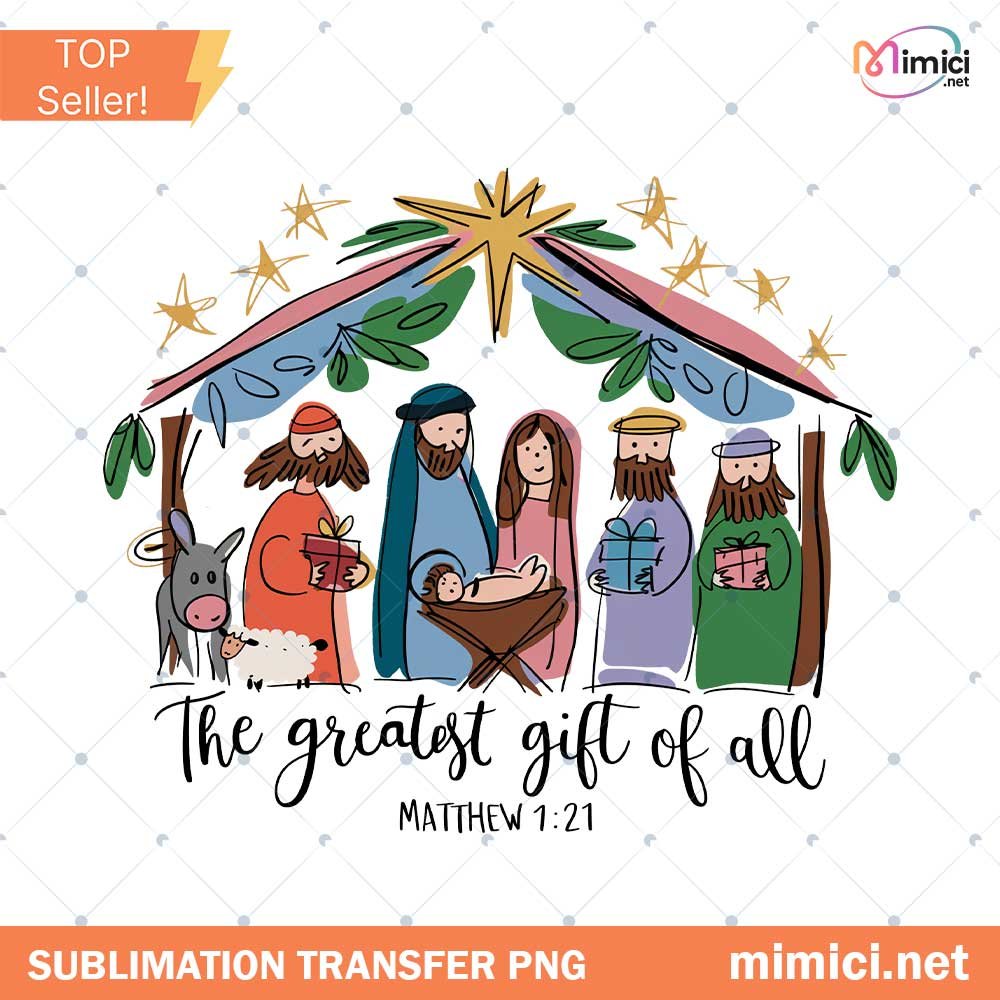 Greatest Gift of all PNG, Bow Nativity Coquette Christmas Sublimation PNG Design, Hand Drawn, Manger PNG, Bow Manger Png, Christmas Bow