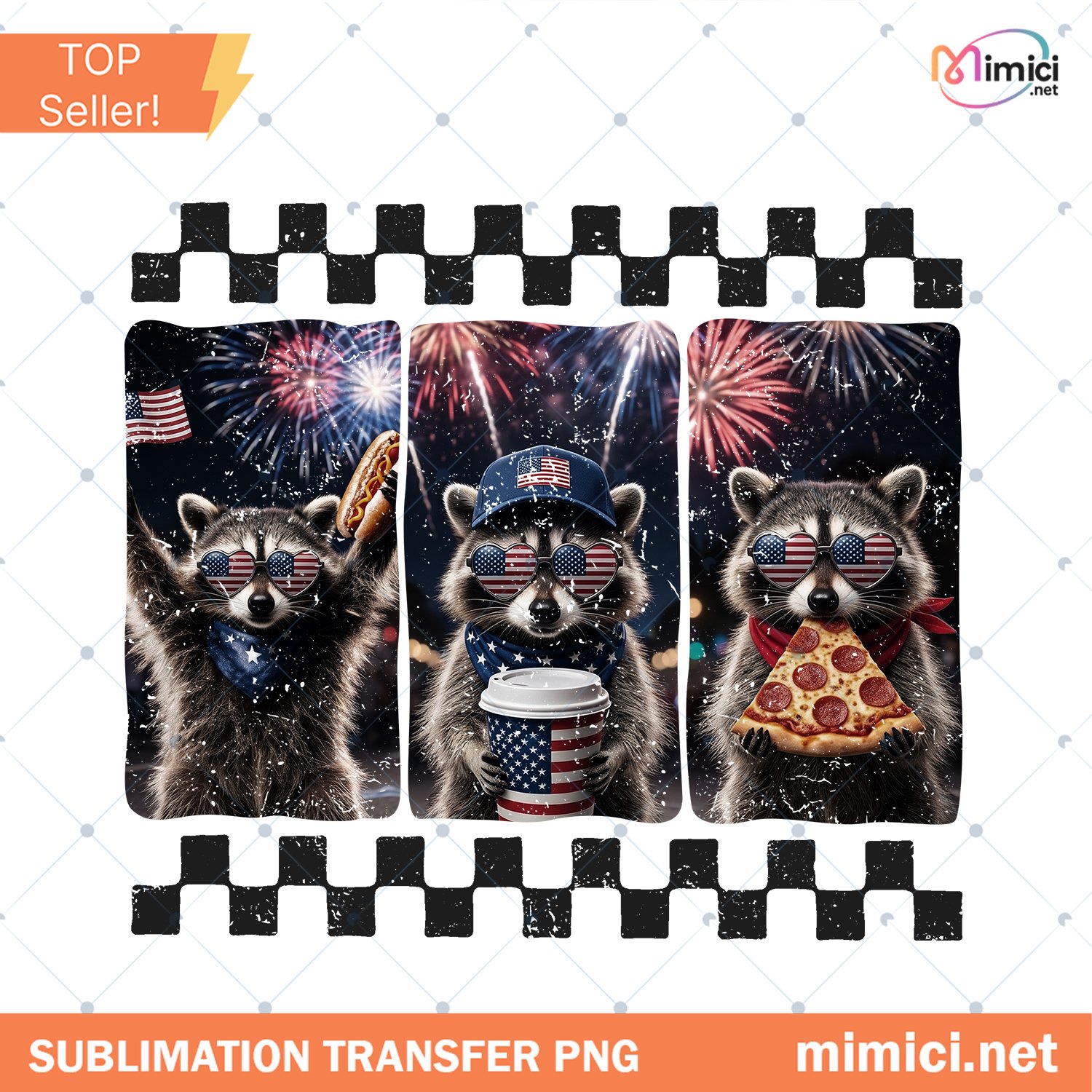 4Th Of July Raccoon PNG Patriotic American Flag Raccoon Retr Preview