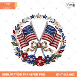 4th Of July PNG, Rhinestone American Flag Floral Stars Design, Patriotic Dtf Shirt Graphic, Trending Digital Download preview