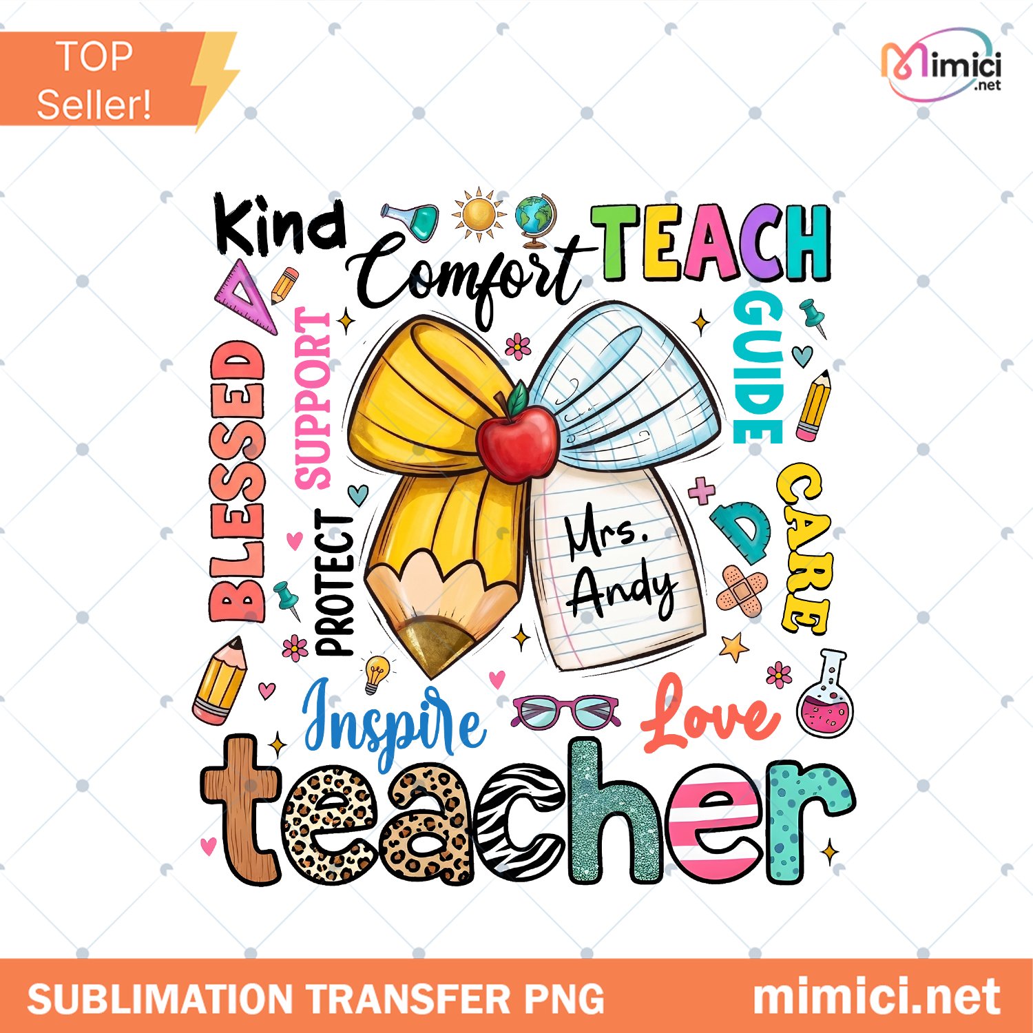 Custom Teacher Name PNG Preppy Coquette Bow Design Teacher… Preview