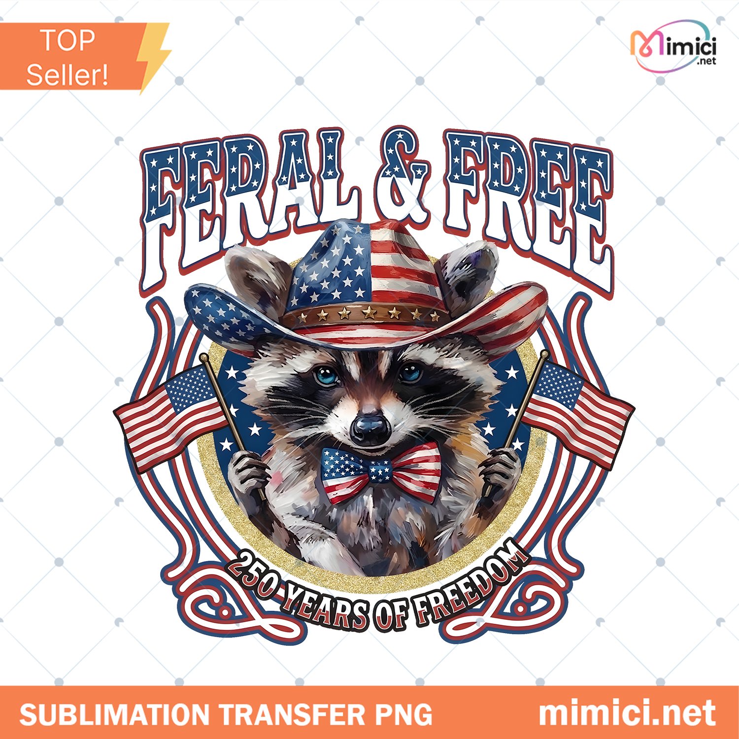 Feral And Free Raccoon PNG Funny Patriotic Raccoon PNG 4th… Preview