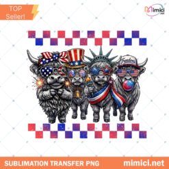 Highland Cow 4Th Of July PNG Patriotic American Flag Graphic Preview