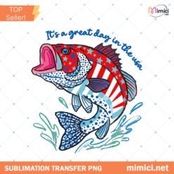 Patriotic Bass Fish PNG File, July 4th Fishing Design, American Flag Fish PNG, USA Sublimation Download preview