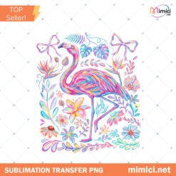 Striped Brushstroke Flamingo PNG, Preppy Floral Flamingo Design, Coastal Summer Beach Shirt PNG preview